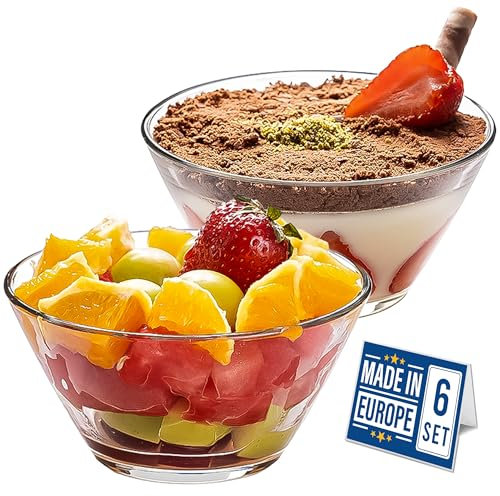 Crystalia Premium Glass Dessert Bowls, Set of 6, 345 ml, 100% Lead Free Glass Salad Sauce Pudding Fruit Bowls, Dessert Cups, Stackable Serving Bowls