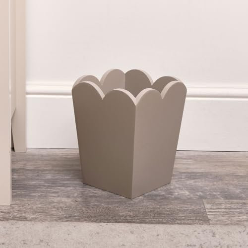 Melody Maison Taupe Wooden Scalloped Edge Waste Paper Bin - 18.5cm x 25cm