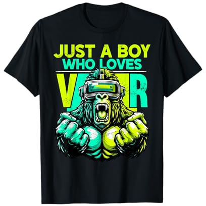 Just A Boy Who Loves VR Virtual World Gamer Gorilla Headset T-Shirt
