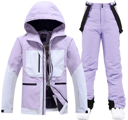 HOTIAN Damen Ski Jacke und Hosen 2 Teilig Set Skianzug Damen Wasserdicht Winddicht Winter Outdoor Warme Skifahren Skibekleidung damen set 167 PU+PU M