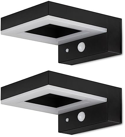 Brendz LED Solar Wandleuchte Aussen mit Bewegungsmelder: 600 Lumen Sicherheitslicht, 2 Stück, IP44 Wasserdicht, LED Solarlampe mit Bewegungsmelder & 3 Lichtmodi, Typ Bata