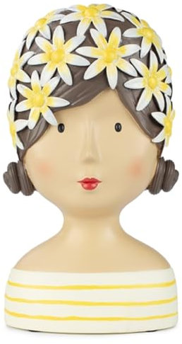 ETC Baden Import Ladykopf Dekokopf Dekobüste Dame mit 2 Dutts und gelb-weißer Blütenkappe