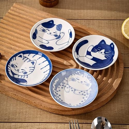 volumoon 4 Stück Saucenschälchen, Dip Schalen, Runde Dip Schälchen Set, Porzellan-Tapas-Schalen, Servierschalen, Mini-Tauchschälchen, Sojasauce Schälchen für Snacks, Saucen, Sushi, Süßigkeiten
