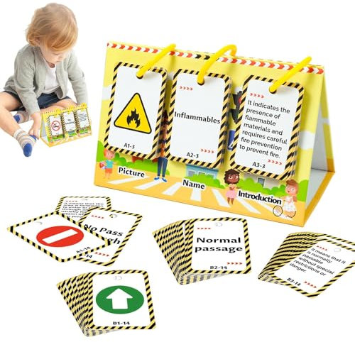 Toy Road Signs Flash Cards Set, 72 Interactive Road Signs for Preschool Education, Learning Traffic Toy for Kids Aged 3+, Boys & Girls, Traffic Safety, Fun Educational Game