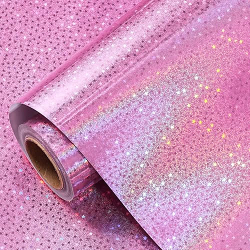 RUSPEPA Rouleau De Papier Cadeau À Paillettes Holographiques Pour Filles, Rose Pastel Avec Étoiles Scintillantes, Pour Anniversaire, Mariage, Fête Des Mères, Saint-Valentin, Noël, 43,2 Cm X 5 M