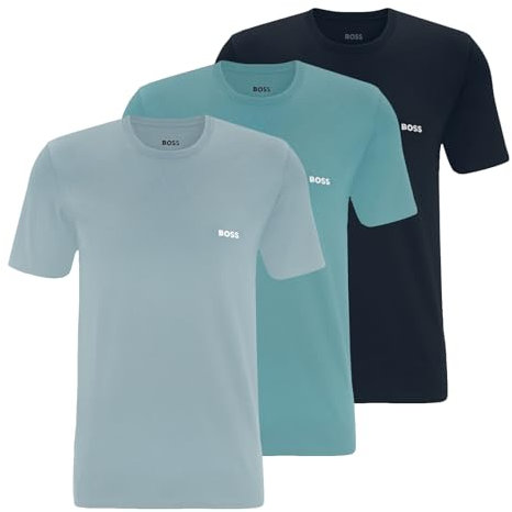 BOSS Herren Classic T-Shirts Kurzarm Shirts Pure Cotton Crew-Neck 3er Pack, Farbe:Blau, Artikel:-981 Navy/Turquoise/Light Blue, Größe:XL
