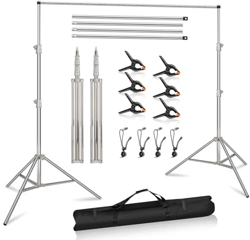 MSKIRA Photo Backdrop Stand Heavy Duty 8.5x10Ft Stainless Steel Support Kit | Adjustable Back Drop Stand with Clamps Clips Carry Bag, Background Support System for Photography Party Livestream Photoshoot