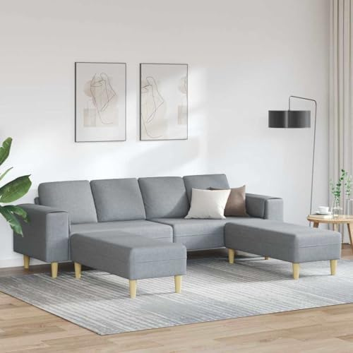 HETFTJN Große Eckcouch 250 x 188 cm Hellgrau Stoff atmungsaktives 4-Sitz Schlafsofa mit konischen Kunststoffbeinen Modernes Wohnzimmer Sofa Couch für Lounge Lesesessel und Balkon