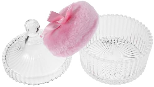 TOYANDONA Extra Großer Weicher Kosmetikpuderquaste für Foundation und Körper mit Glasbehälter und Elegantem Rosa Schleifendesign für Damen