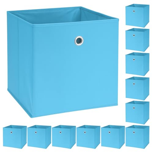 Murago 12er Set Faltbox ca. 30x30x30 cm - Blau - Würfel Aufbewahrungsbox faltbar Aufbewahrungskörbe Einschub Korb Boxen Stoff für Kleidung Spielzeug Kinderzimmer Baby Jungen Klappbox Dekoration