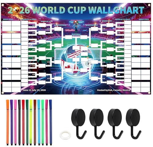 MaNeaz 180 * 110cm Poster con il calendario dei Mondiali Calendario 2026 Poster Della Coppa Del Mondo Per Gli Appassionati Di Calcio E Feste Ganci inclusi