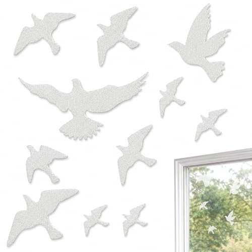 12 Pcs UV Reflective Anti-Collision Window Bird Stickers – Clear Decals for Glass Doors – Help Reduce Bird Strikes – Outdoor Window Protection