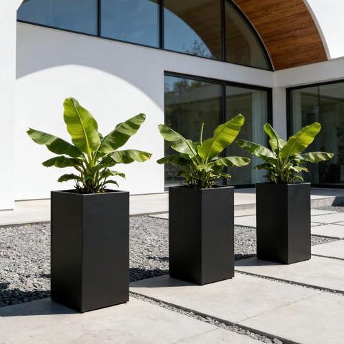 Jacklin F Letti rialzati Fioriera da Esterno in Metallo, 76 * 35 * 35cm Alta Rettangolare con Doppio Drenaggio, Interno Rimovibile per Balcone e Terrazzo *4