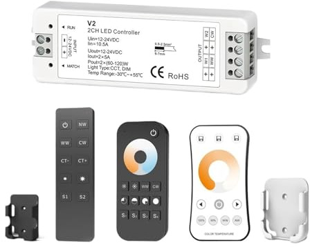 Controller LED WW CW 12V 24V 10A 2CH 2.4G Barra luminosa CCT monocromatica Controller dimmer LED Telecomando con staffa Controller LED V2 Dimmer LED(Model A- V2 and R2)