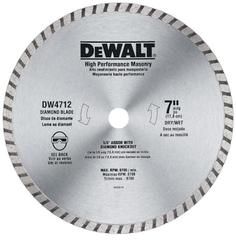 DEWALT Diamond Blade for Block and Brick, Dry/Wet Cutting, Continuous Rim, 7-Inch (DW4712)