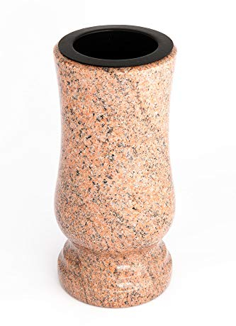 Afterglow Stilvolle Grabvase aus echtem Granit Multicolor Höhe 20 cm/Ø 10 cm Grabschmuck wetterfest frostsicher Granitvase mit Kunststoffeinsatz Friedhofsvase