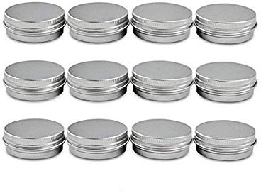 1 Oz 30 ML Gram Jar 12 pcs Silver Small Aluminum Tin Storage Jar Container Cosmetic Sample Metal Tins Empty Containers Round Pot Screw Cap Lid for Lip Balm Salve Make Up Eye Shadow Powder
