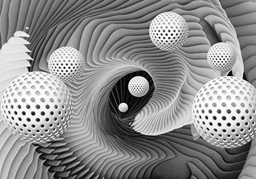 wandmotiv24 Fototapete Kugeln 3D Effekt Schwarz weiß, XXL 400 x 280 cm - 8 Teile, Wanddeko, Wandbild, Wandtapete, Modern, Abstrakt, Tunnel M1264