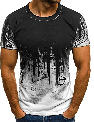 Xmiral Tops Sweatshirt Herren Slim Fit Short Sleeve/Langarm-Muskel-beiläufige Hemden(2XL,Kurze Ärmel-Weiß)