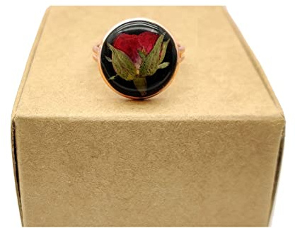 Cairui Design Rouge Roses Naturel Vraie Fleur Verre Rose Or Couleur Réglable Cuivre Bagues fantaisie Femmes Handmade Amour Romantique