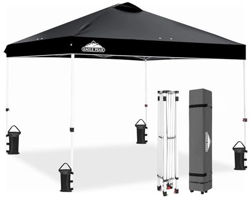 EAGLE PEAK Tonnelle de Jardin Pliable 3x3m Pop-up Gazebo Tente Pliante Pavillon,avec Sac de Transportable à Roulette pour Camping, Plage, Jardin, Noir