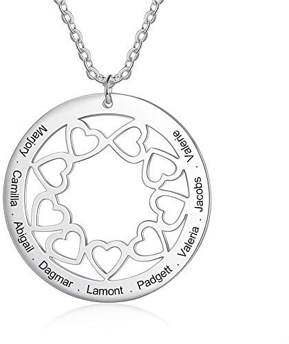 Personalised Family Tree Name Necklace 925 Sterling Silver Name Tree of Life Necklace Family Tree of Life Pendant with 1-7 Names Family Women’s Jewelry Gift for Mom Grandma (9 name)