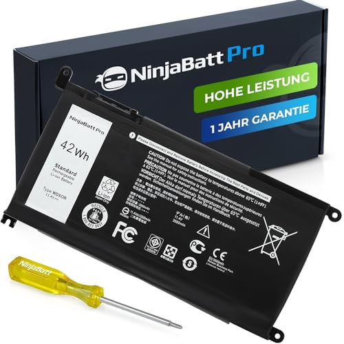 NinjaBatt Batterie für Dell WDX0R P69G Inspiron 13 15 5000 7000 5570 5567 7579 5578 5568 7569 5579 5565 7573 13 7378 5378 7368 5379 5368 7375 17 5767 Y3F7Y - [42Wh/11.4v]