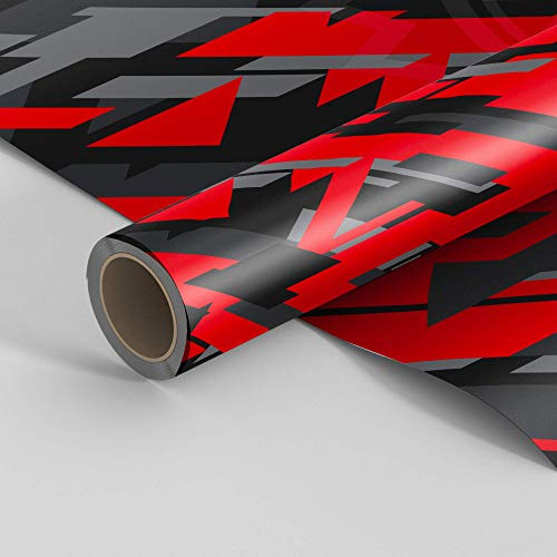 LOLLOMOTO Pellicola Car Wrapping Modern Geometric Army Camo Rosso Adesiva Rivestimento Auto (76x50cm)