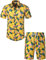 JOGAL Chemise hawaïenne, décontractée, à manches courtes, pour homme, motif floral, Rose/jaune., XXXL