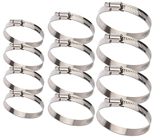 BESTYCHAO 12 Stück 2 Zoll 3 Zoll 4 Zoll Edelstahl Schneckengewinde-Schlauchschellen, verstellbare Schlauchschellen 27-51mm 52-76mm 78-102mm (Silber)