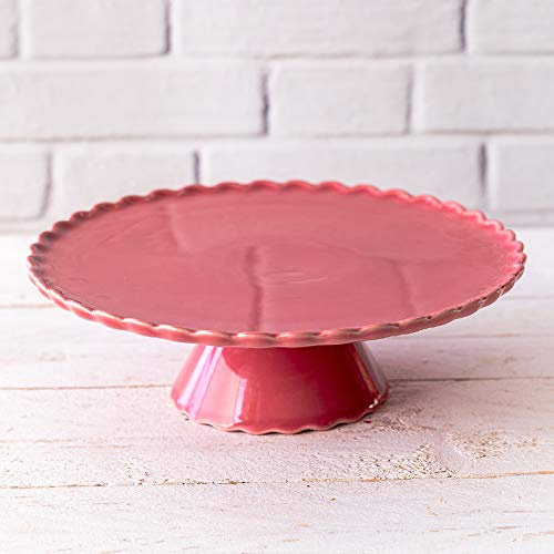 Tortenplatte Sweet Flower Medium, Himbeerrot, Ø 28 cm | Tortenständer Kuchenplatte Kuchenständer aus Keramik für Hochzeiten Geburtstage Partys