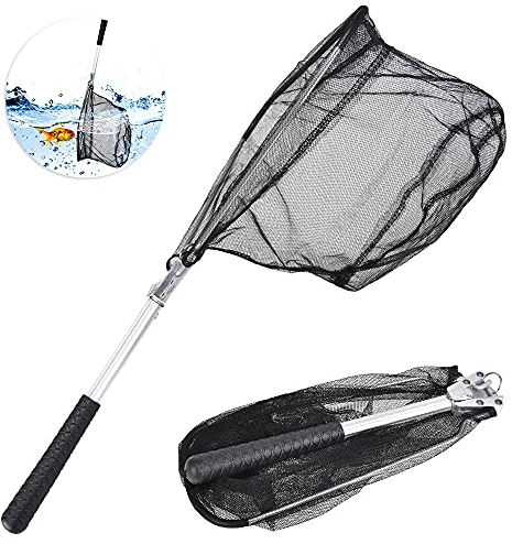 LYTIVAGEN Épuisette Pêche Pliable Téléscopique Antirouille Filet de Pêche Pliable Épuisette Pêche Carnassier avec Mouche en Caoutchouc Filet Triangulaire Poisson 50 CM pour Pêche en Mer Rivière Lac