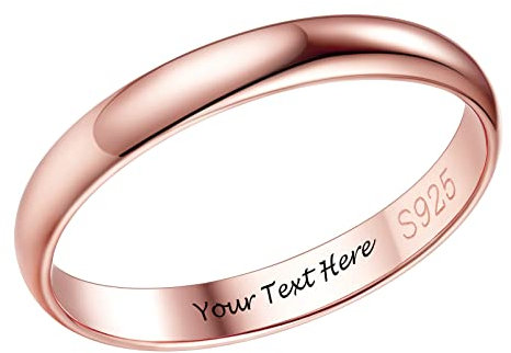 PROSILVER Silber 925 personalisierte Verlobungsring Trauring für Herren Damen 3mm glänzender Rosegold vergoldet Fingerring Minimalist Ehering Hochzeitsring Antragsring Memoirering Größe 54