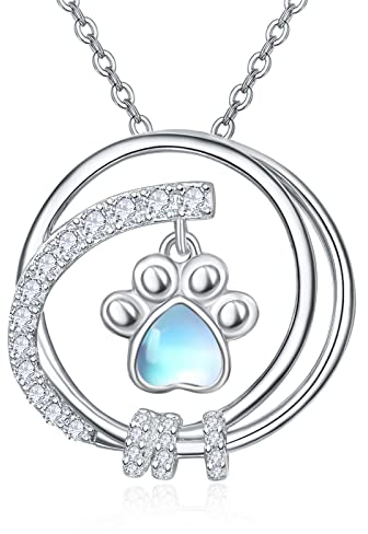 TANGPOET Katze Hund 925 Tier Pfotenabdruck Anhänger Halskette - Fußabdruck Schmuck Geschenk