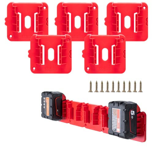 5 Pack Rozlchar Battery Holder Compatible for Milwaukee 18V Battery Mounts Dock Holder Fit for 48-11-1815 48-11-1828 48-11-1850 48-11-1860 (w/10 Screws, No Battery)