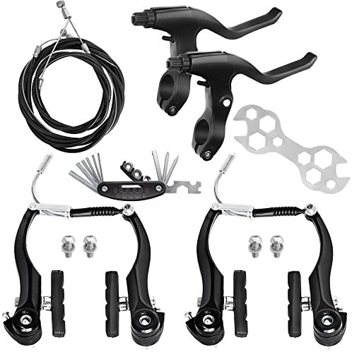 GASHWER Juego completo de frenos de bicicleta, freno delantero y trasero universal para bicicleta MTB, pinzas interiores y exteriores, kit de palanca, con llaves multiherramienta, color negro