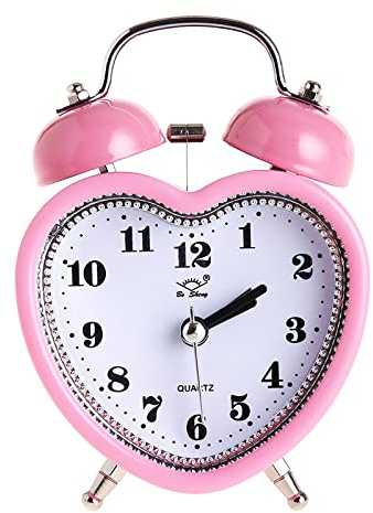SHISEDECO Cute TwinBell Loud Alarm Clock,Pretty Small Heart DeskClock, Pink