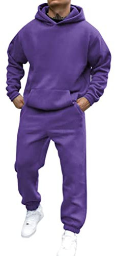 shownicer Tuta da Uomo Felpa con Cappuccio Abbigliamento Sportivo Pantaloni da Jogging Tuta da Jogging da Palestra 2 Pezzi Tuta da Ginnastica A Viola S