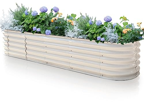 Byhagern Raised Garden Beds Outdoor, Anti-Rust Coating Planter Box with Safety Edging, Raised Garden Beds for Vegetables, Flowers, Herbs (Beige)…