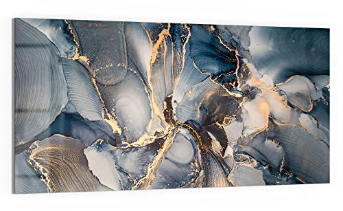 DEQORI Glasbild Echtglas | Motiv Marmor-Farbspiel mit Gold | horizontal einteilig 100x50 cm | schöne Dekoration | Wandbild für Wohnzimmer, Schlafzimmer, Flur & Küche | moderne Wanddeko