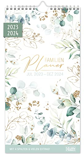 Häfft® Familienkalender 2024/2025 mit 4 Spalten Blattgold kompakter Wandkalender für 18 Monate Jul 24 bis Dez 25-16,5 x 32,5 cm - Wandplaner, Familienplaner - nachhaltig & klimafreundlich
