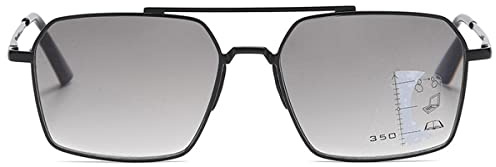 KOOSUFA Gleitsichtbrille Sonnenlesebrille Herren Gleitsicht Lesebrille Sonnenbrille Metall Piloten Progressive Multifokus Federscharnier Blaulichtfilter UV-Schutz Schwarz Grau, 4.0