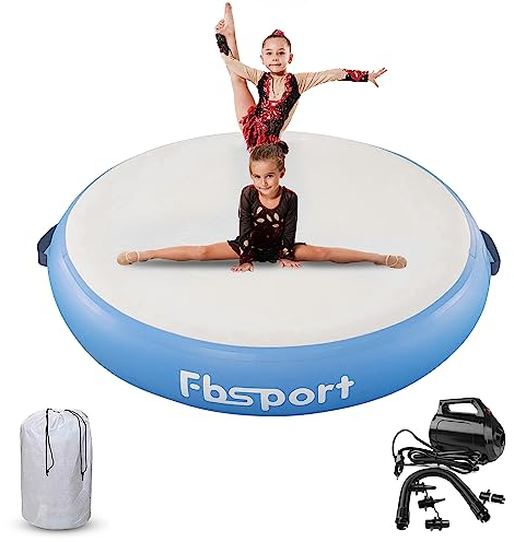 FBSPORT Airspot, 20CM Höhe Airtrack Matte, Durchmesser 140CM Aufblasbare Tumbling Matte, Trainingsmatte mit Pumpe, Aufblasbare Gymnastikmatte, Turnmatte Blue