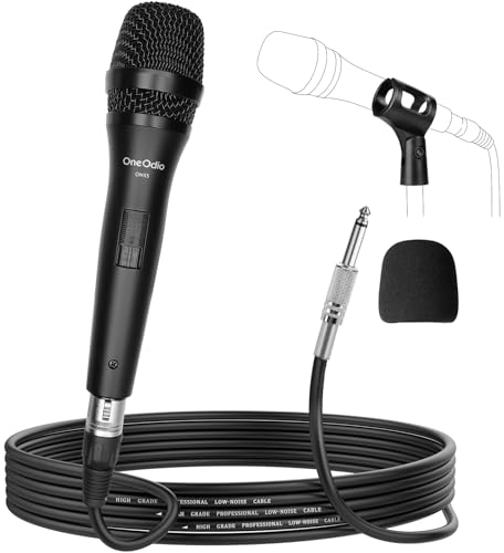 OneOdio ON55 Micrófono con Conector Jack, Soporte de Clip y Cable XLR de 5m, Carcasa 100% metálica, Sonido para Karaoke, Estudio, Streaming, Mezclador, podcasts, DJ
