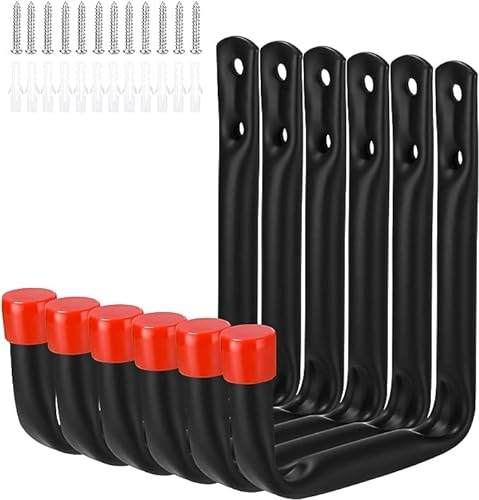 Ganchos para Colgadores de Garaje, 6 PCS Ganchos de Pared en J Resistentes, Soporte de Montaje para Almacenar Escaleras, Colgar Bicicletas, Equipos Deportivos, Herramientas Eléctricas Voluminosas