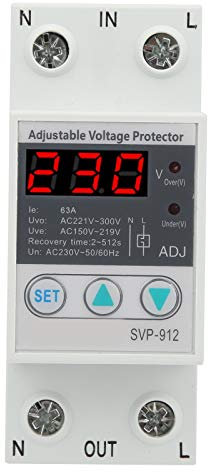 Stabilizzatore di Tensione, 230V 63A AC Protezione di Tensione Regolabile Voltmetro relè di Protezione Sovratensione per Protezione di Tensione - SVP 912 (63A)