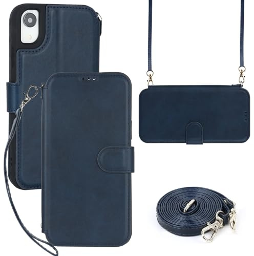 ELTEKER Hülle für iPhone XR Handyhülle mit Band Crossbody Strap, Klapphülle mit dem Verstellbaren Umhängeband - Blau