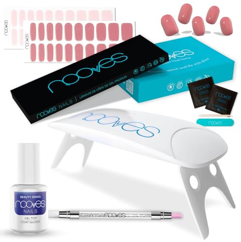 NOOVES - Starter Kit Beauty Rosa, 2 Pellicole per Unghie + Lampada UV/LED + Top Coat Glossy + Quarzo Doppio Stick, Manicure Semi-Curata Premium