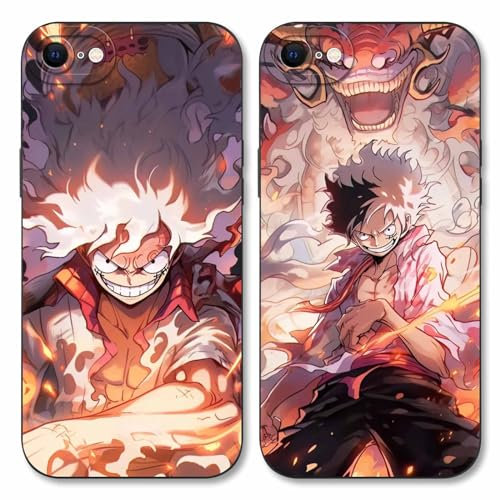 PBNDJVG 2 Stück Handyhülle für iPhone 7/iPhone 8/iPhone SE 2022/2020 Hülle 4.7'' Anime One Piece Luffy Zoro Gear 5 Sun God Nika Muster Design Manga Case Schutzhülle TPU Silikon Ultra Dünn Schwarz3