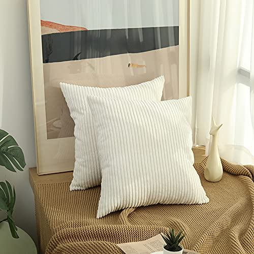 2er Set Kissen mit Füllung (30x50cm creme) Modell Mary Kordsamt gestreift creme, als Sofakissen, Couchkissen Dekokissen Zierkissen, Premium Füllkissen inklusive, weich & angenehm, Doppelpack